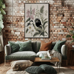 Black Cat with Wildflowers: Animal Poster PosterGoat