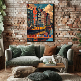 Amsterdam Scenic Canals Artistic Heritage Travel Poster