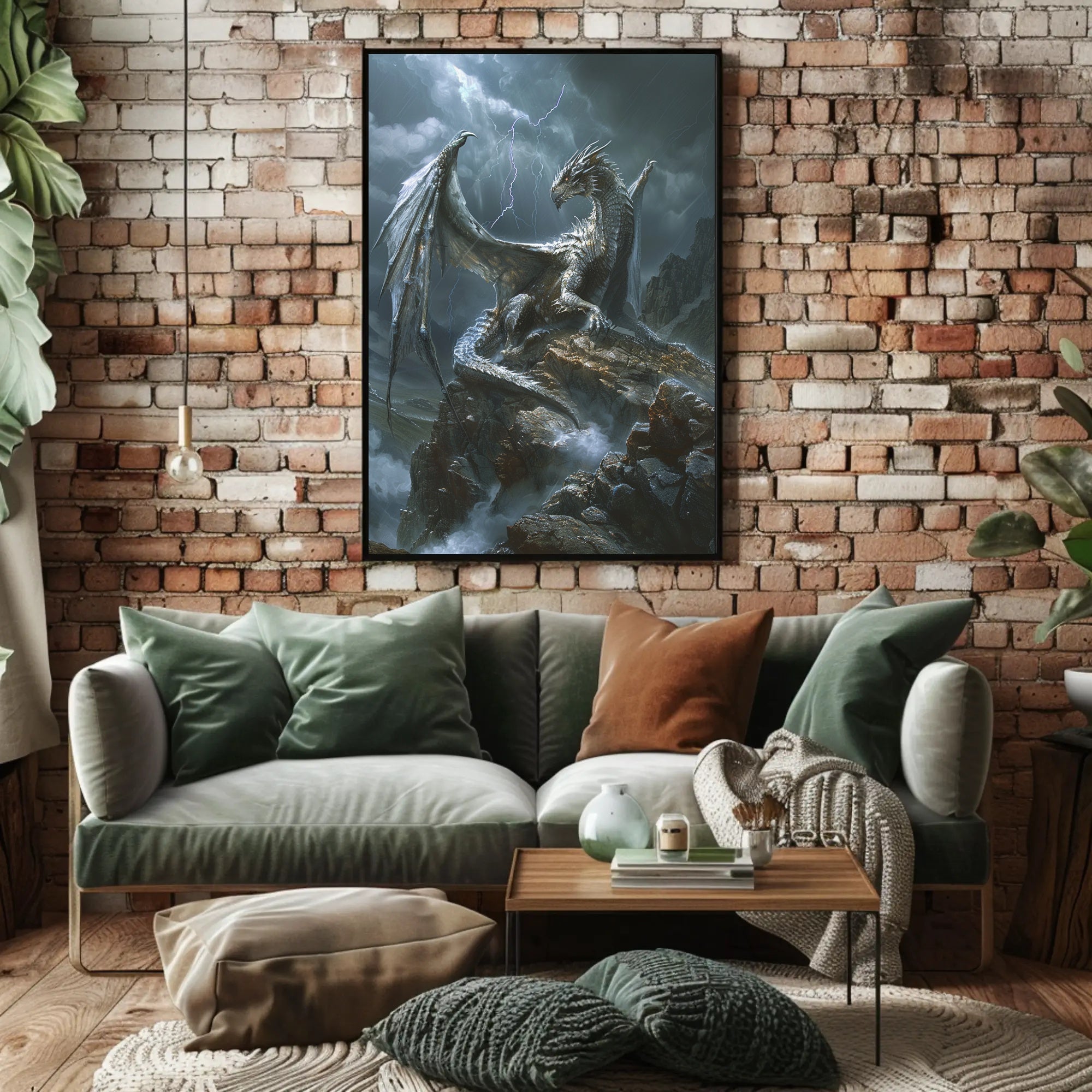 Majestic Silver Dragon Fantasy Mythology Poster PosterGoat