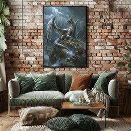 Majestic Silver Dragon Fantasy Mythology Poster PosterGoat
