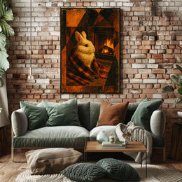 Cozy Bunny by the Fireplace Poster