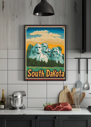 Mount Rushmore Retro Border South Dakota Vintage Travel Poster