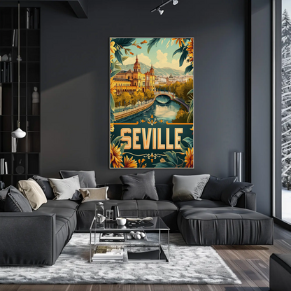 Seville Spain Riverside Cityscape Travel Poster