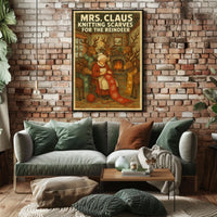Mrs. Claus Knitting Scarves Poster