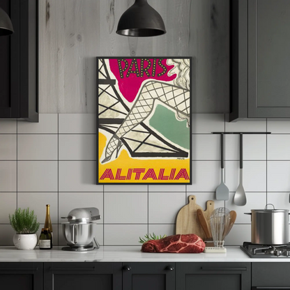 Paris Alitalia Vintage Fashion Travel Poster