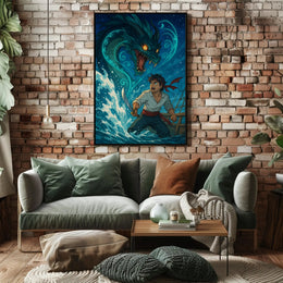 Young Adventurer Battles Sea Dragon - Fantasy or Mythology Poster