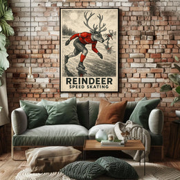 Whimsical Reindeer Skating Vintage Sports Poster