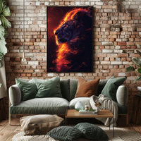Majestic Lion Poster: Fiery Mane, Dark Background