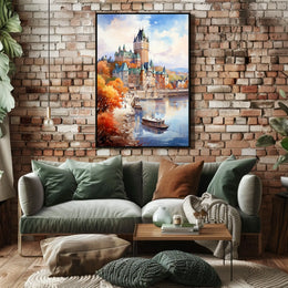 Castle Reflections on Tranquil Riverbank Travel Poster