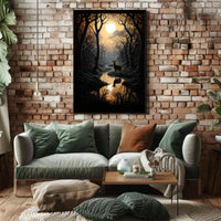 Stag by Moonlit Stream Serenity Animal Poster