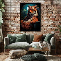 Stylized Tiger in Jungle with Moonlit Sky Animal Poster