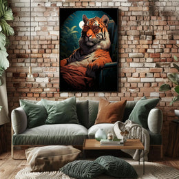 Stylized Tiger in Jungle with Moonlit Sky Animal Poster