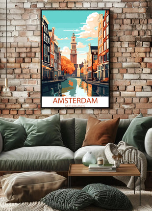 Amsterdam Canals Vintage Travel Poster