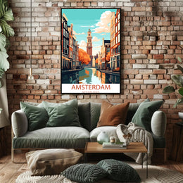 Amsterdam Canals Vintage Travel Poster