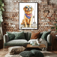 Golden Retriever Fishing With Sunglasses Bandana Poster