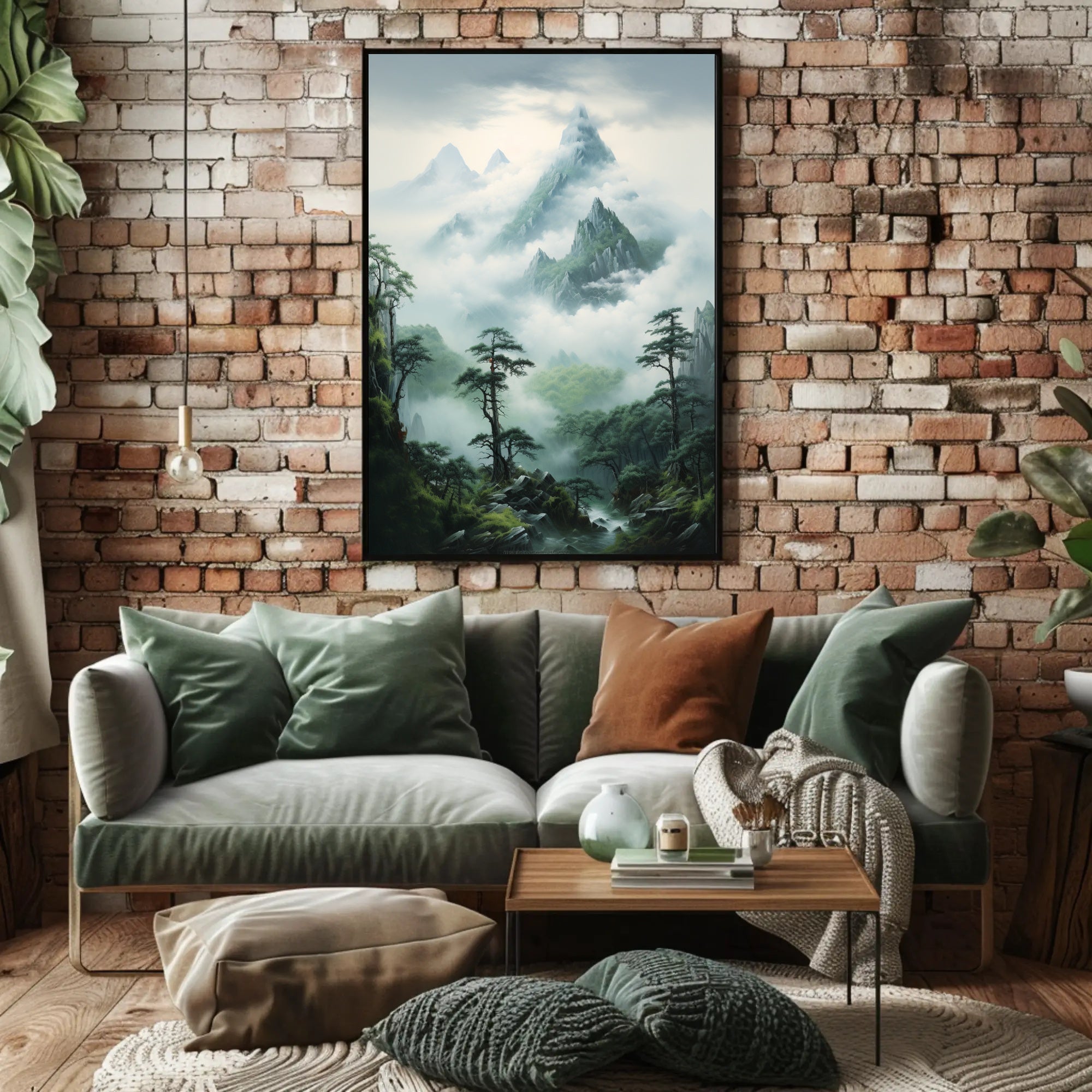Serene East Asian Mountain Landscape Artwork Poster