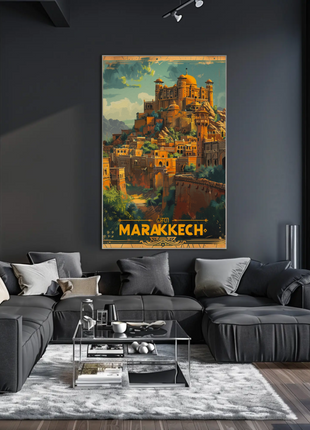 Marrakech Morocco Mountains Palaces Architecture Sunset Travel Poster