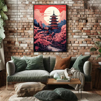 Tranquil Pagoda Under A Full Moon Poster