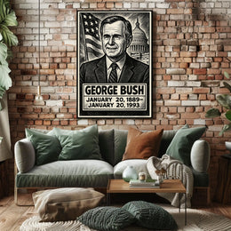 George H. W. Bush 41st President of the United States B & W Comic Sketch Poster