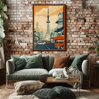 Retro Urban Cityscape at Sunset Poster