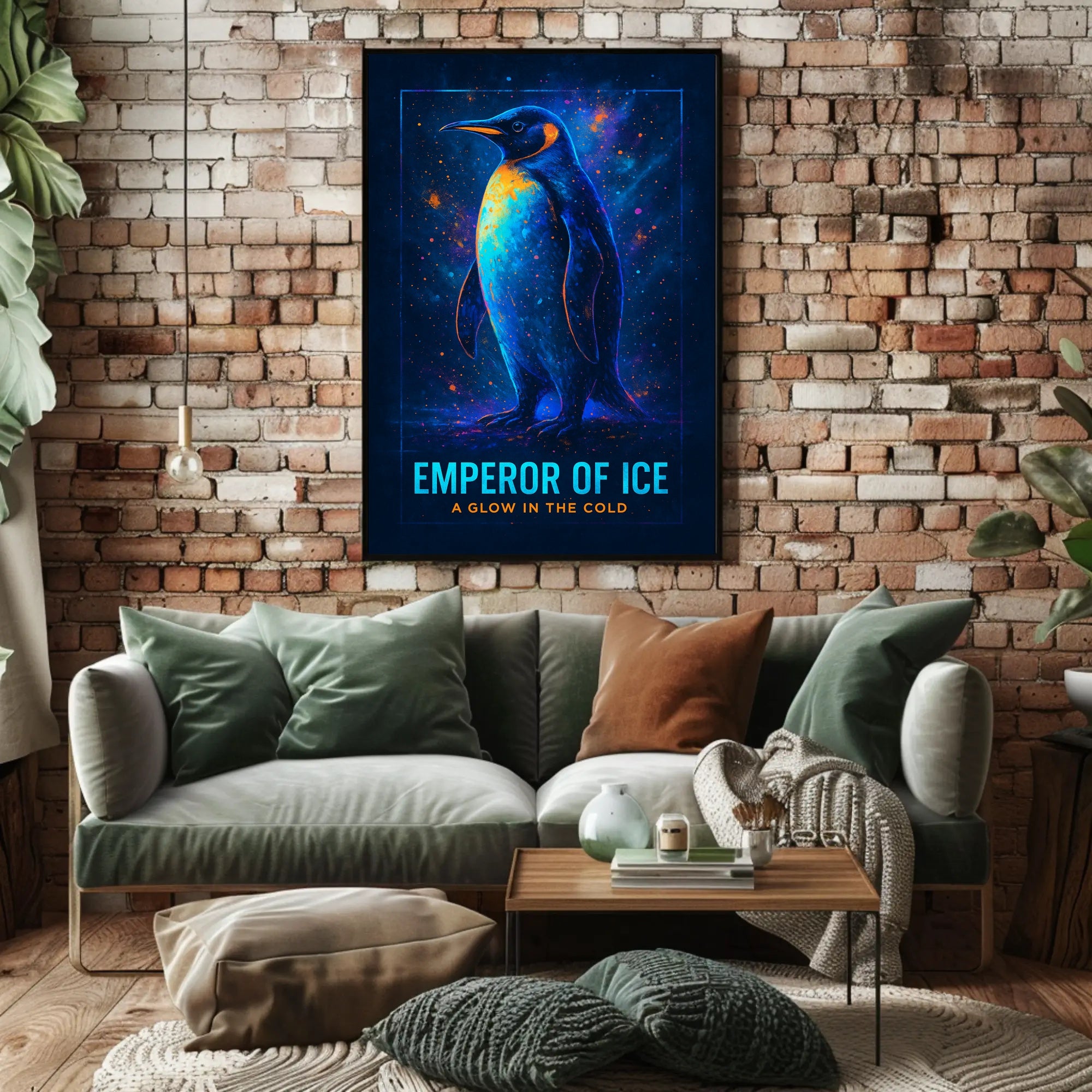 Emperor Penguin Poster Neon Glow Wall Art Print