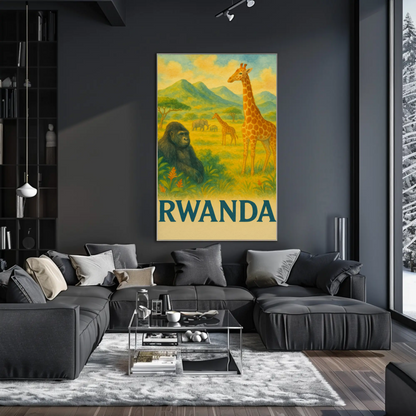Rwanda Safari Animals Valley Scene Travel Poster