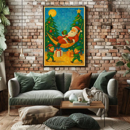 Santa's Cozy Christmas Hammock Mosaic Art Poster
