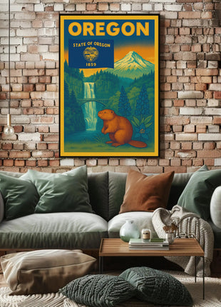 Vintage Oregon Travel Poster Featuring Iconic Natural Landmarks