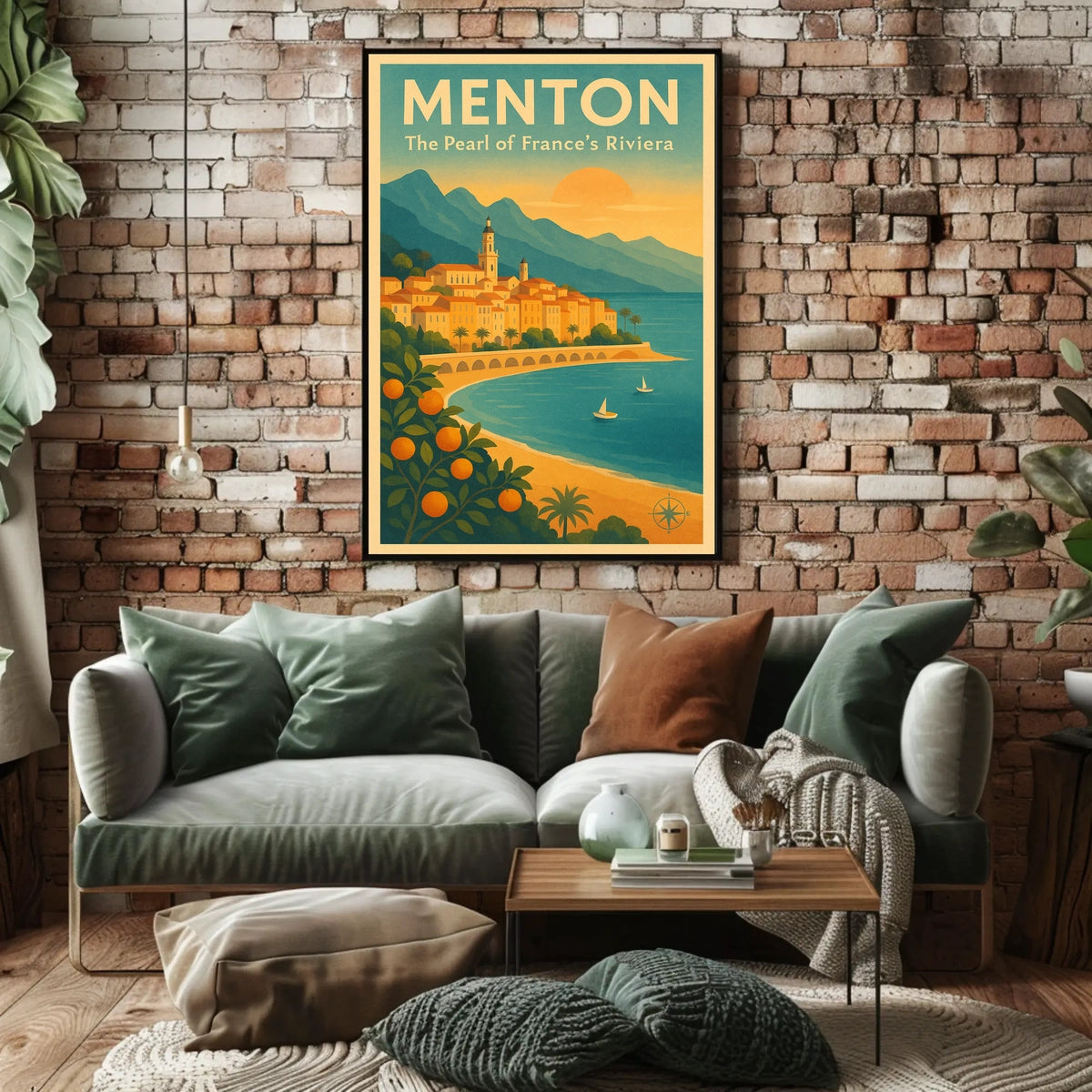 Menton Riviera Vintage Travel Poster: Sunset Serenity