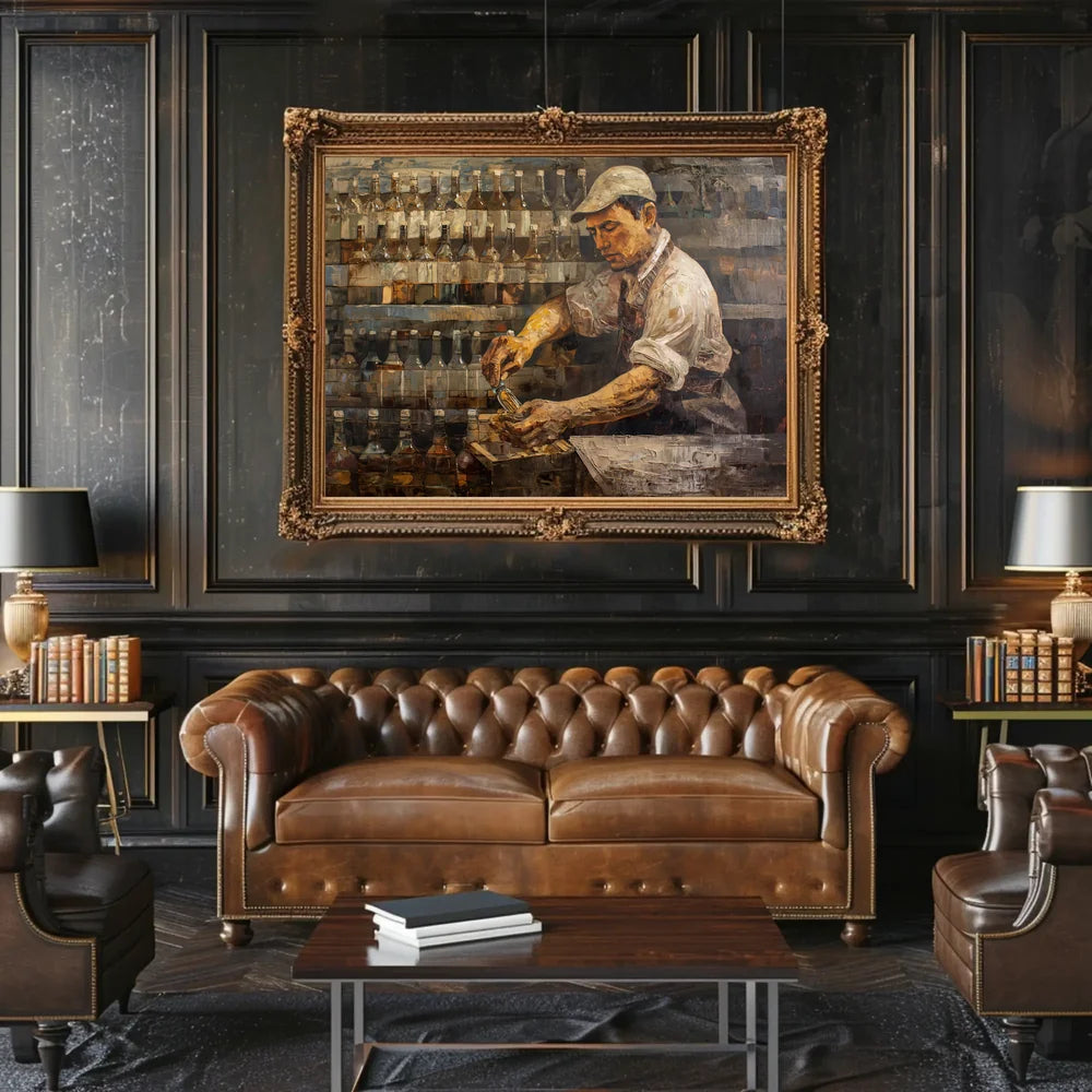 Vintage Bartender Craftsmanship Impressionistic Art Poster