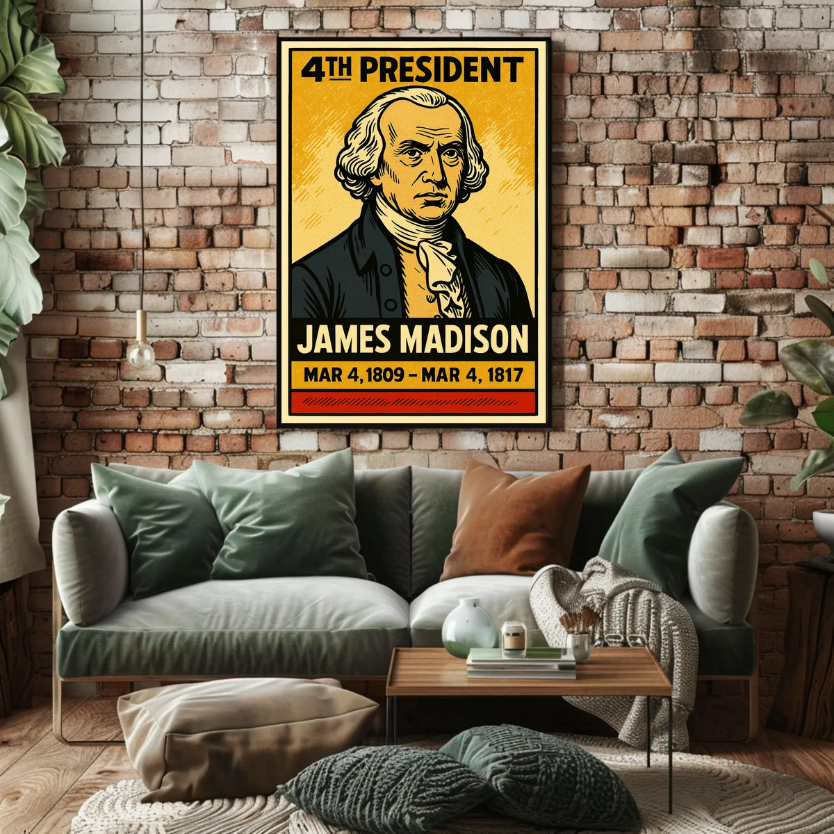 James Madison 4th President of the United States Inked Comic Style Poster