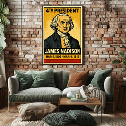James Madison 4th President of the United States Inked Comic Style Poster