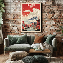 Scenic Japanese Autumn Landscape: Vintage Travel Poster