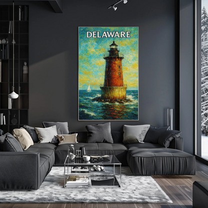 Delaware Offshore Lighthouse Sailboat Travel Poster