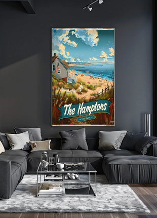 The Hamptons Pier Beach House Ocean Travel Poster