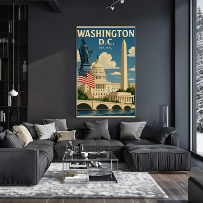 Washington DC Capitol Statue Obelisk Memorial Travel Poster
