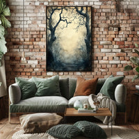 Enchanted Gnarled Trees in Misty Forest - Artistic Poster