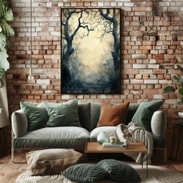 Enchanted Gnarled Trees in Misty Forest - Artistic Poster