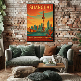 Shanghai Cityscape Illustrative Travel Poster
