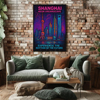 Shanghai Neon Skyline: Captivating Futuristic Sci-Fi Poster