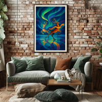 Reindeer Ice Skate Northern Lights Abstract or Artistic Poster