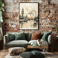 London River Thames Landmarks Travel Poster