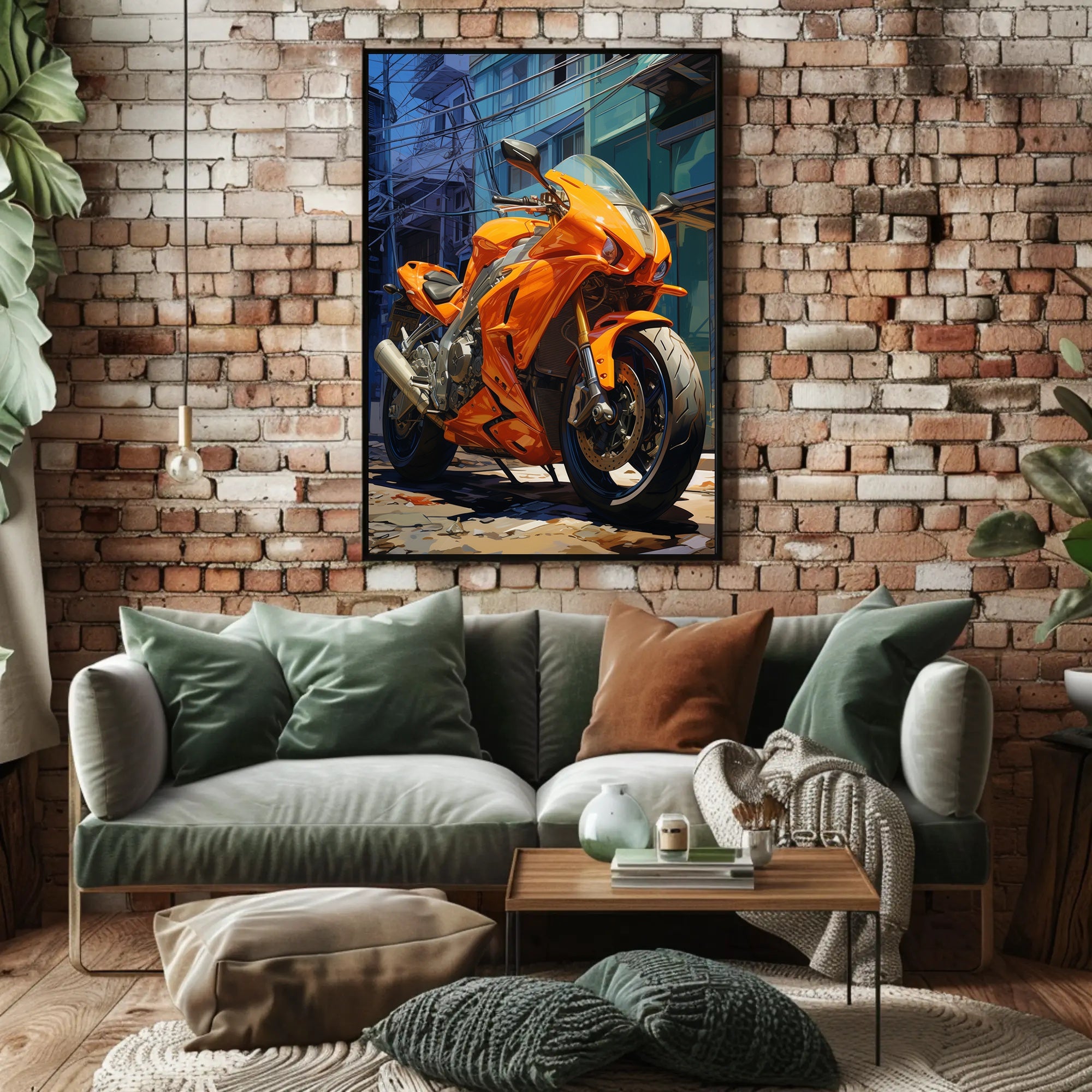 Vibrant Urban Motorcycle Poster PosterGoat