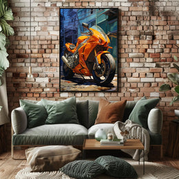 Vibrant Urban Motorcycle Poster PosterGoat