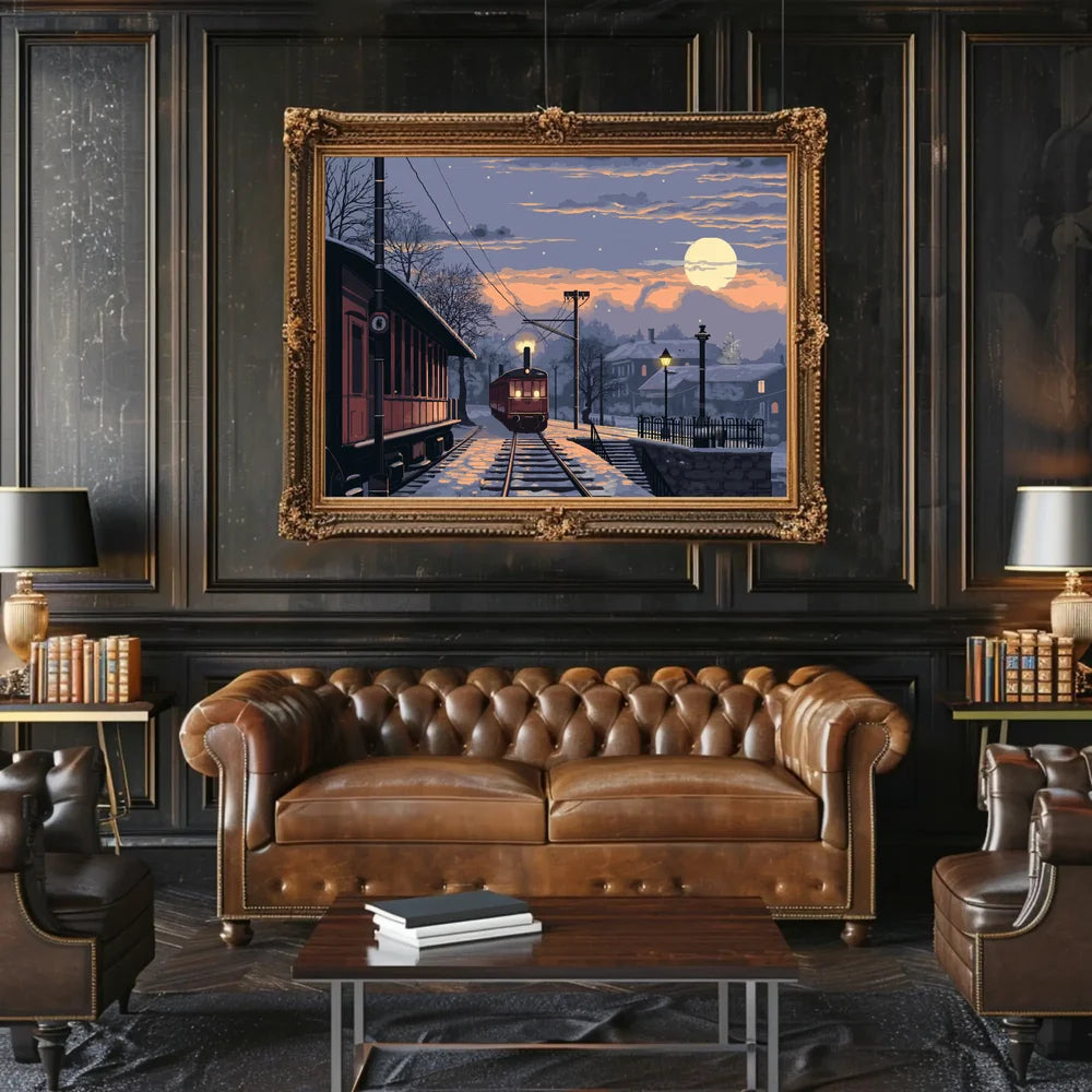 Vintage Winter Train Station Nostalgia Art Print