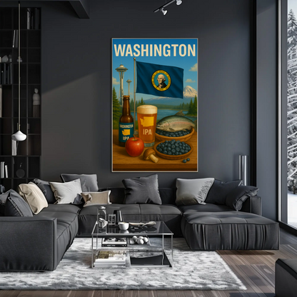 Washington IPA Salmon Space Needle Travel Poster