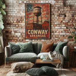 Conway Water Tower Heritage Nostalgia Arkansas Retro Poster