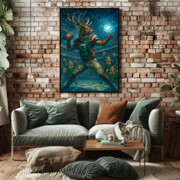 Whimsical Deer Athlete Football Poster in Fantasy Category