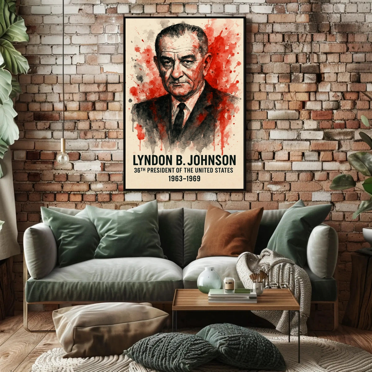 Lyndon B. Johnson Watercolor Presidential Historical or Presidential Poster