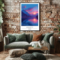 Annecy Lakeside Tranquility Sunrise Travel Poster